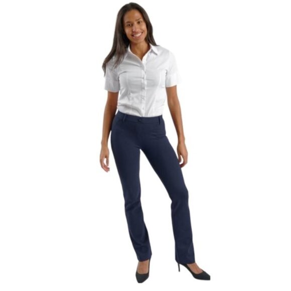 Betabrand Yoga‎ Dress Pants Straight Leg Blue Women's Medium Petite PT-805 - Picture 1 of 6
